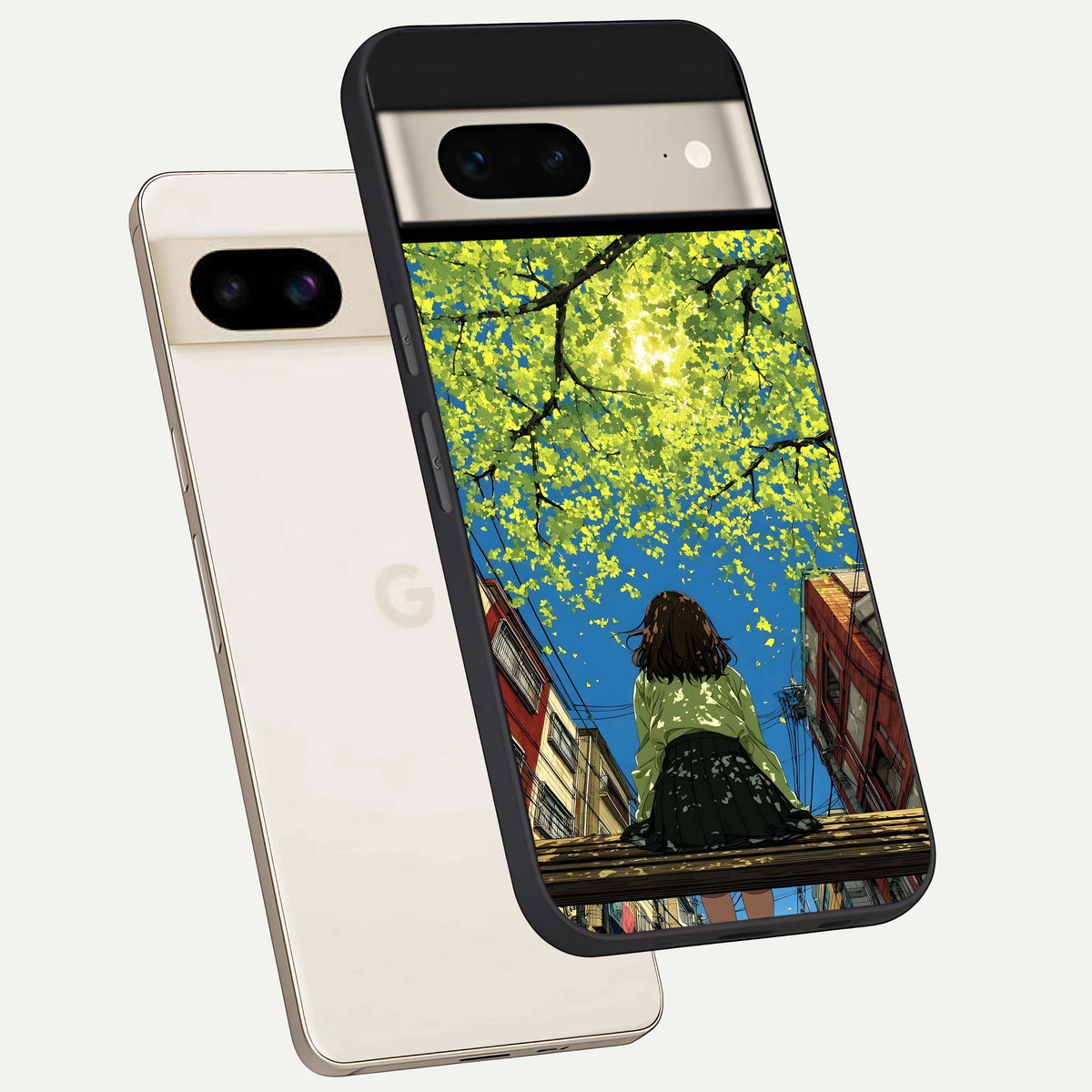  Golden Leaves Glow phone case For Google Pixel 7 showing premium glass back cover with detailed artwork