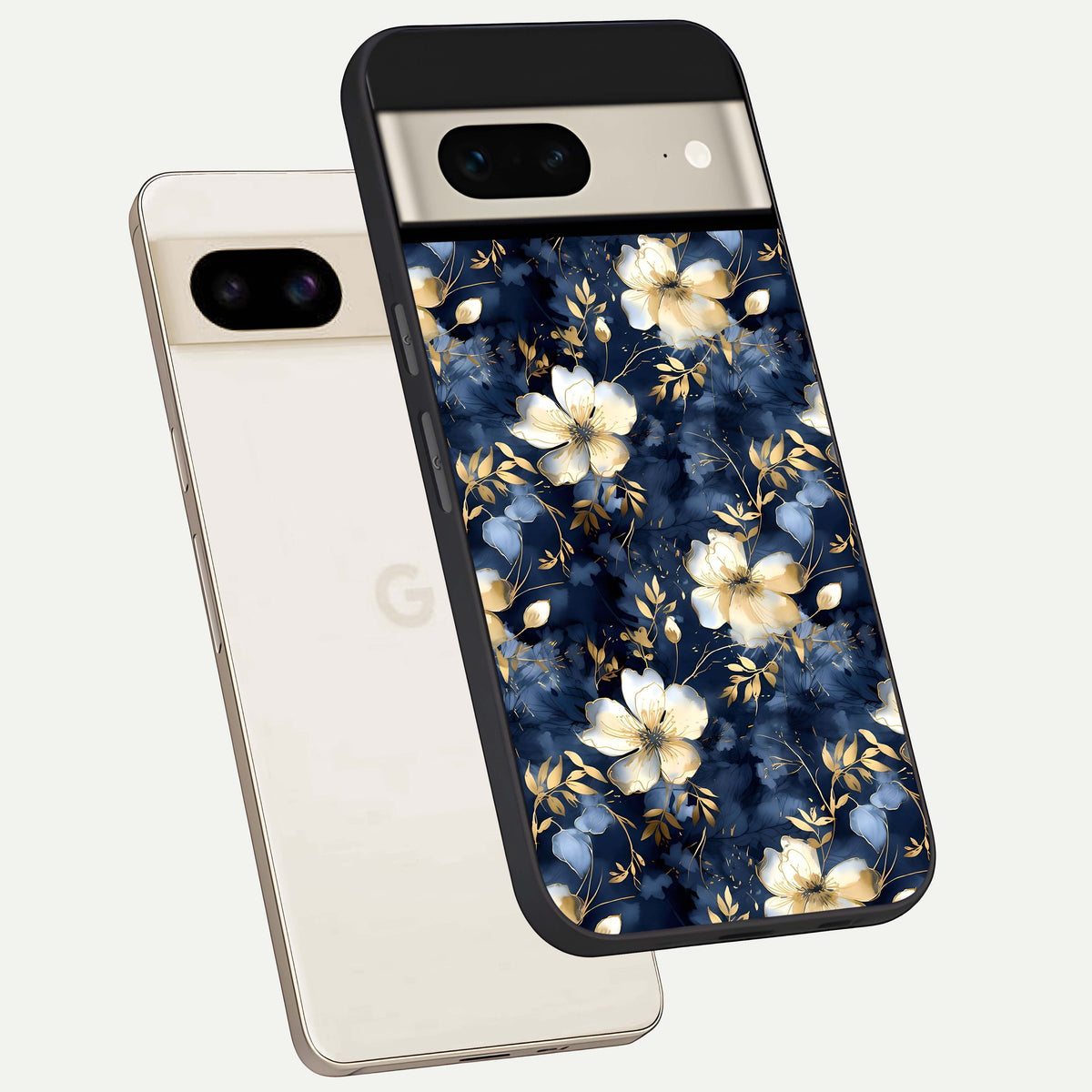  Golden Midnight Bloom phone case For Google Pixel 7 showing premium glass back cover with detailed artwork