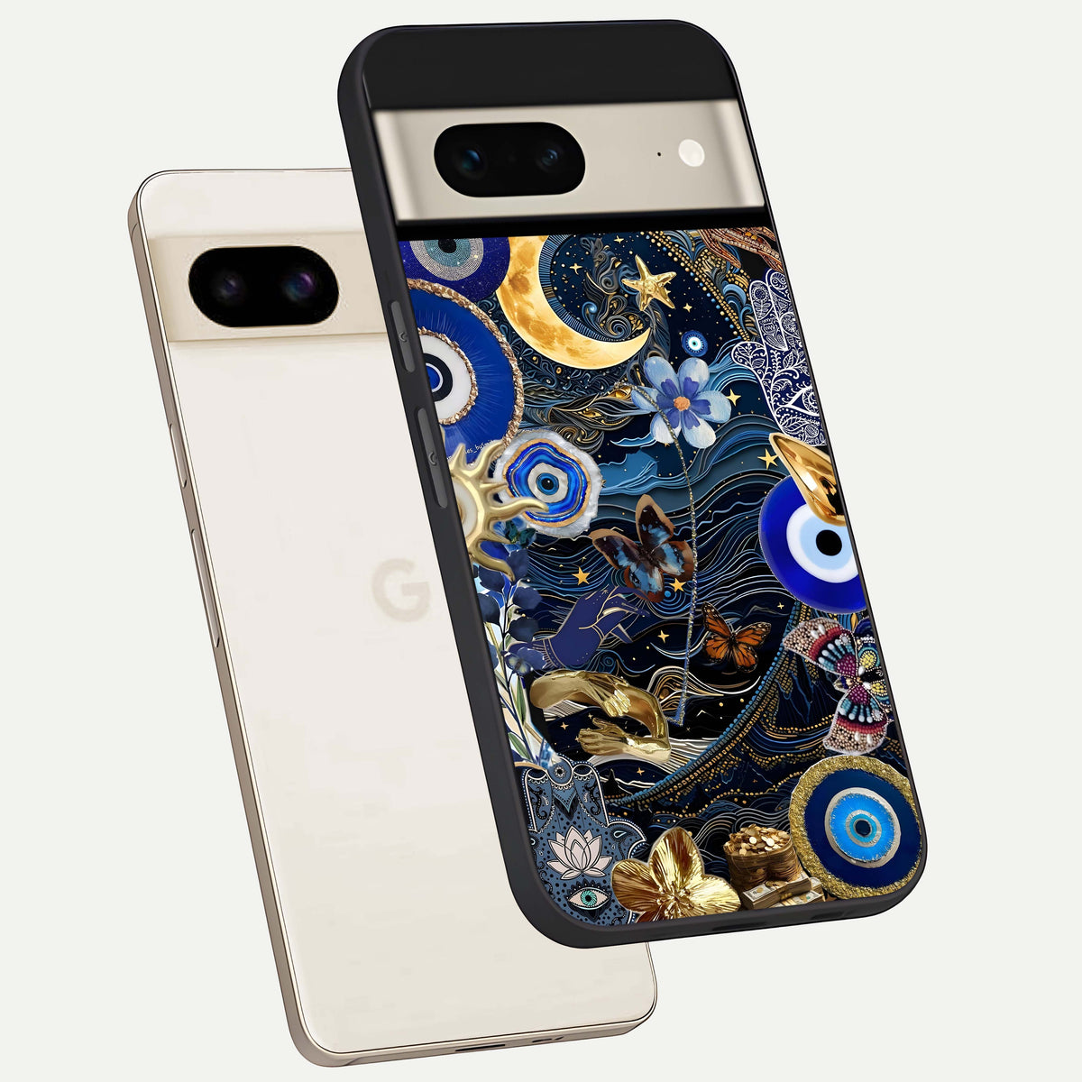  Golden Moon Magic phone case For Google Pixel 7 showing premium glass back cover with detailed artwork