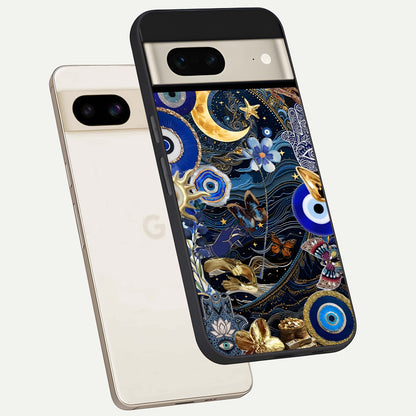  Golden Moon Magic phone case For Google Pixel 7 showing premium glass back cover with detailed artwork