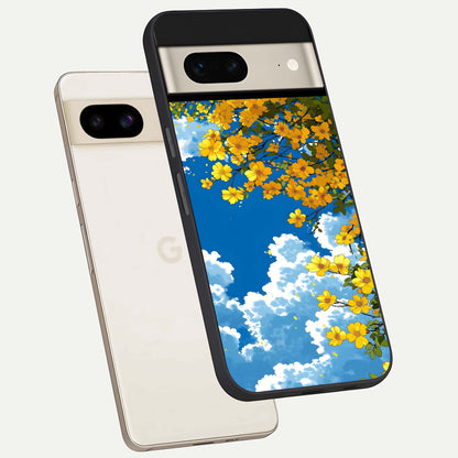  Golden Petal Sky phone case For Google Pixel 7 showing premium glass back cover with detailed artwork