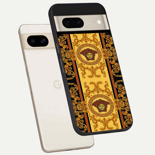  Golden Royal Heritage phone case For Google Pixel 7 showing premium glass back cover with detailed artwork