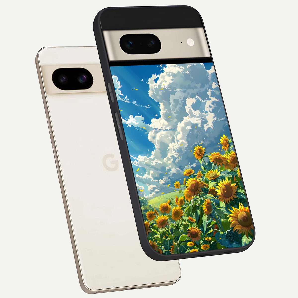  Golden Sun Glory phone case For Google Pixel 7 showing premium glass back cover with detailed artwork