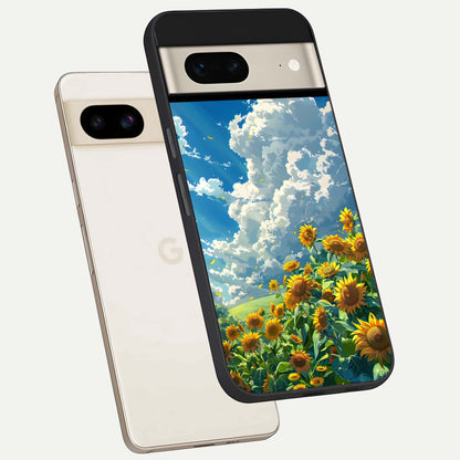  Golden Sun Glory phone case For Google Pixel 7 showing premium glass back cover with detailed artwork