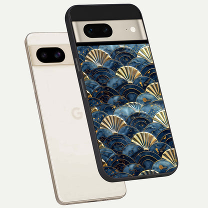  Golden Wave Luxe phone case For Google Pixel 7 showing premium glass back cover with detailed artwork