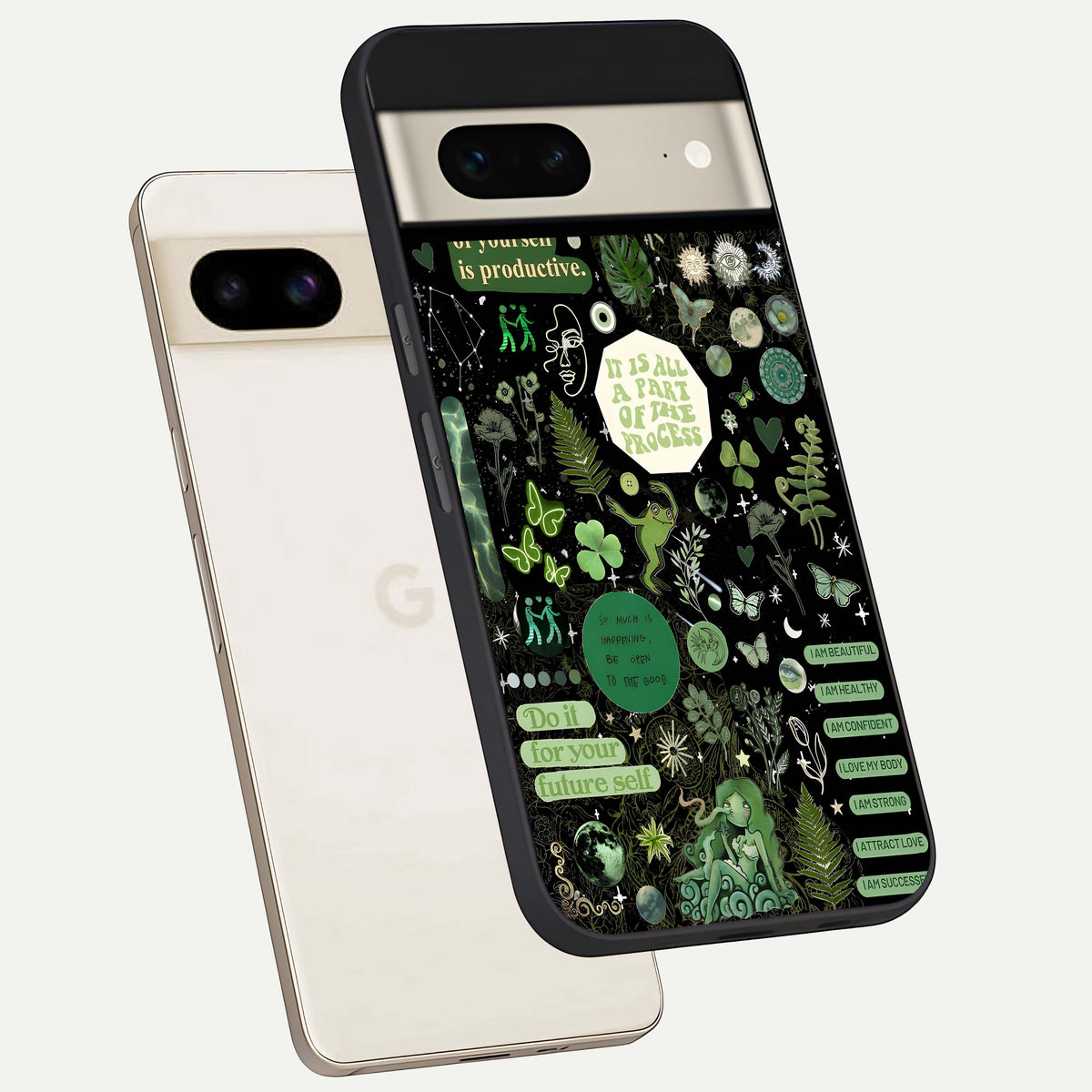  Green Mandala Pattern phone case For Google Pixel 7 showing premium glass back cover with detailed artwork