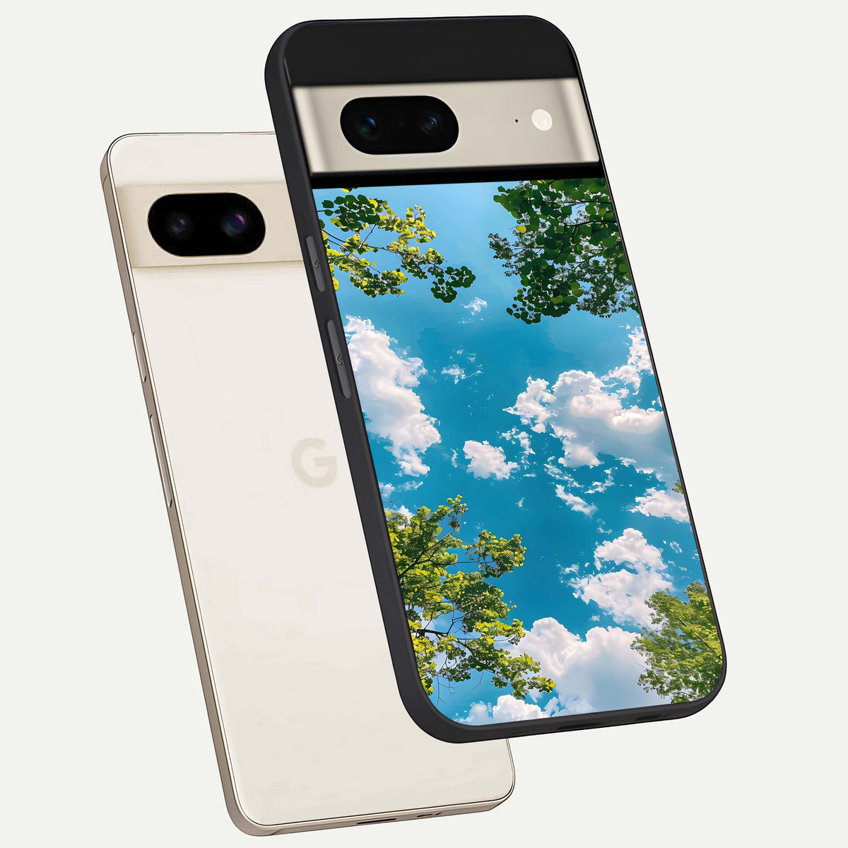  Green Moon Energy phone case For Google Pixel 7 showing premium glass back cover with detailed artwork