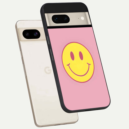  Happy Pink Mood phone case For Google Pixel 7 showing premium glass back cover with detailed artwork