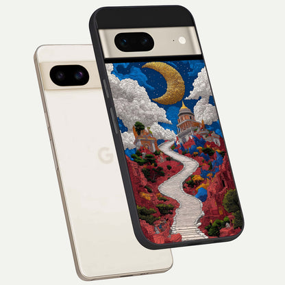  Heavenly Moon Path phone case For Google Pixel 7 showing premium glass back cover with detailed artwork