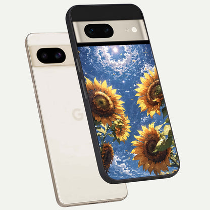  Heavenly Sunflower Rise phone case For Google Pixel 7 showing premium glass back cover with detailed artwork