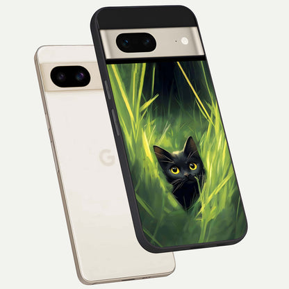  Hidden Cat Whisper phone case For Google Pixel 7 showing premium glass back cover with detailed artwork