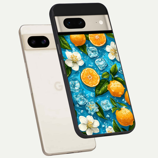  Ice Cube With Orange phone case For Google Pixel 7 showing premium glass back cover with detailed artwork