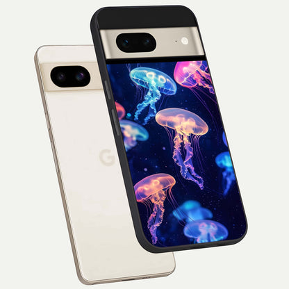  Jellyfish Pattern phone case For Google Pixel 7 showing premium glass back cover with detailed artwork