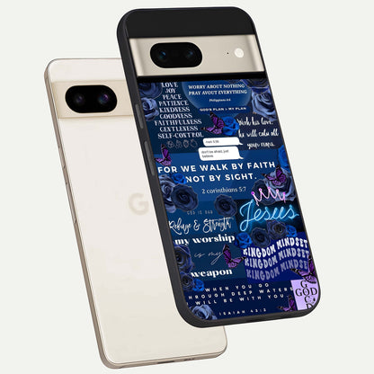  Kingdom Faith Glow phone case For Google Pixel 7 showing premium glass back cover with detailed artwork