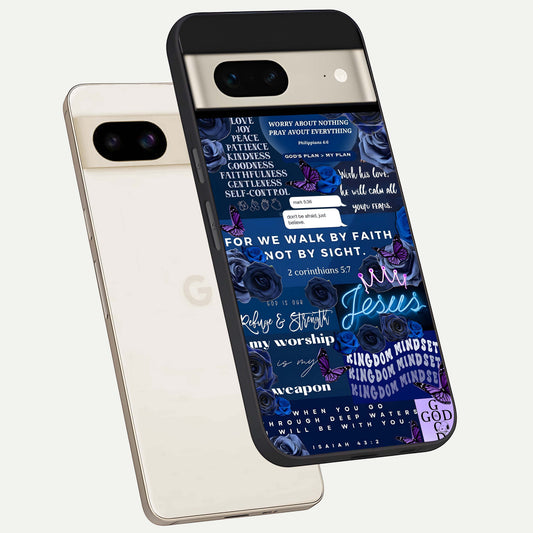  Kingdom Faith Glow phone case For Google Pixel 7 showing premium glass back cover with detailed artwork