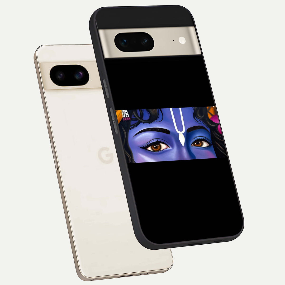  Krishna Eye phone case For Google Pixel 7 showing premium glass back cover with detailed artwork