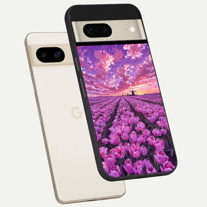  Lavender Dream Skies phone case For Google Pixel 7 showing premium glass back cover with detailed artwork