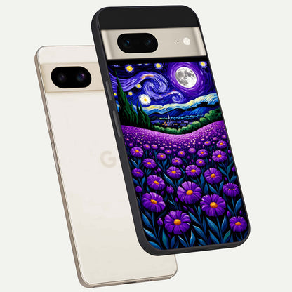  Lavender Moon Field phone case For Google Pixel 7 showing premium glass back cover with detailed artwork