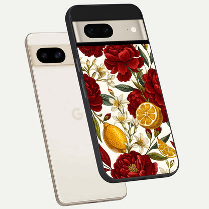  Lemon Rose Charm phone case For Google Pixel 7 showing premium glass back cover with detailed artwork