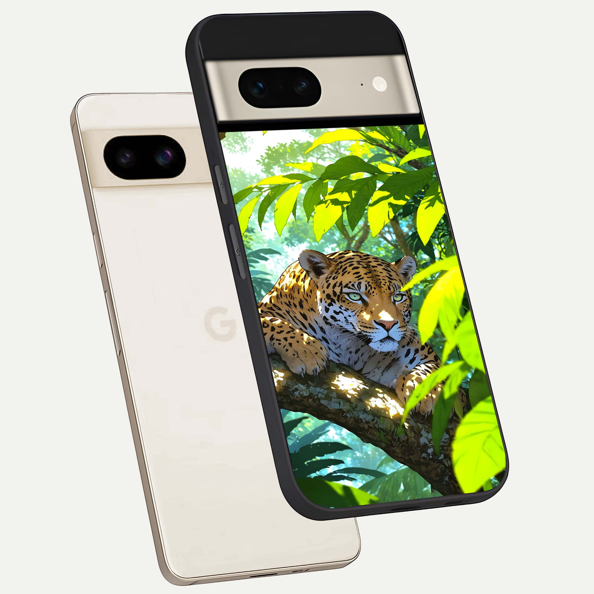  Leopard in Jungle phone case For Google Pixel 7 showing premium glass back cover with detailed artwork