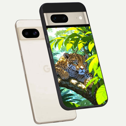 Leopard in Jungle phone case For Google Pixel 7 showing premium glass back cover with detailed artwork