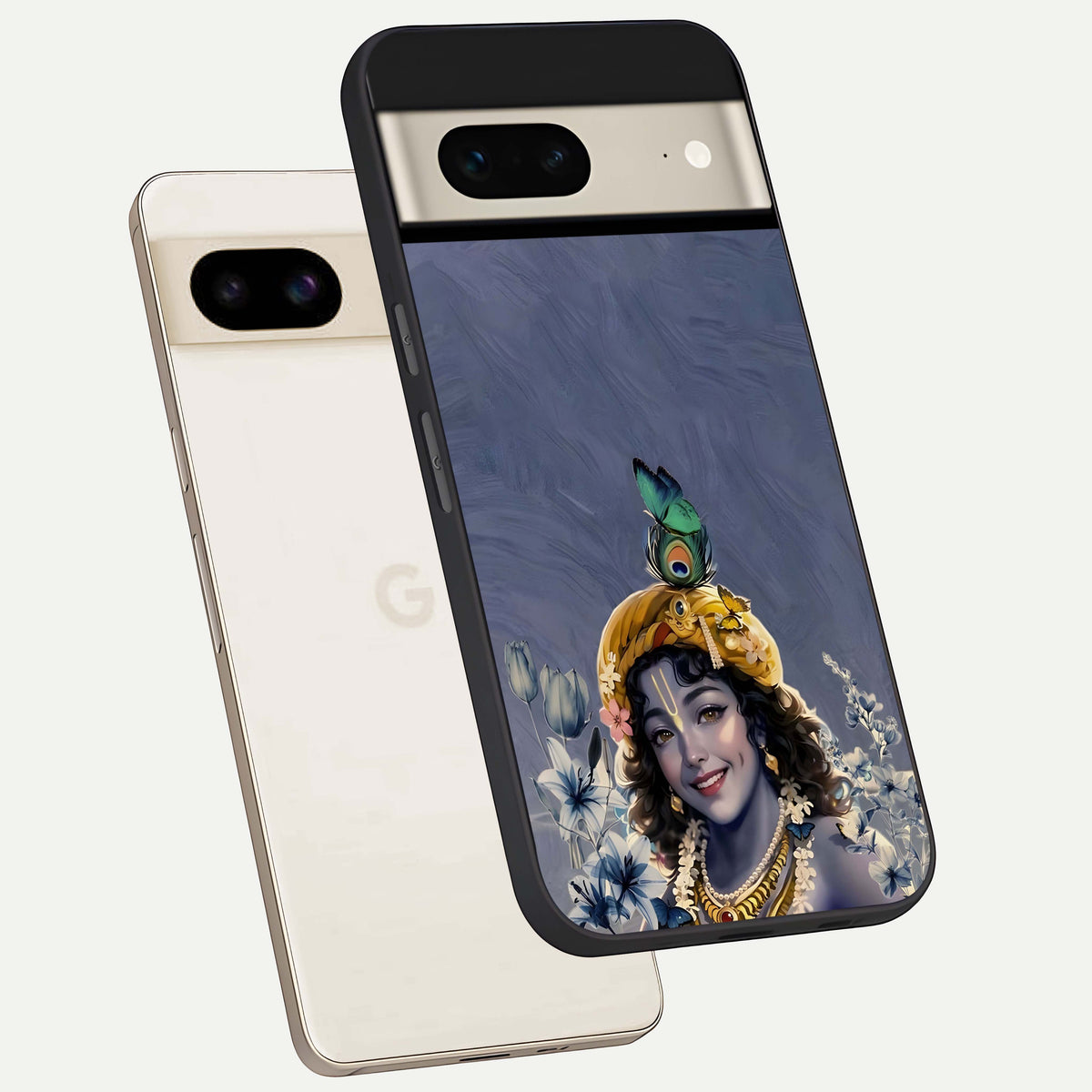  Lord Krishna phone case For Google Pixel 7 showing premium glass back cover with detailed artwork