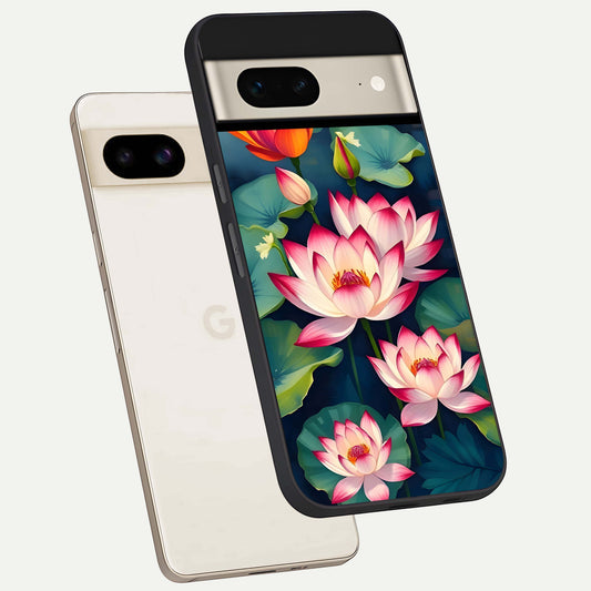  Lotus Dream Serenity phone case For Google Pixel 7 showing premium glass back cover with detailed artwork