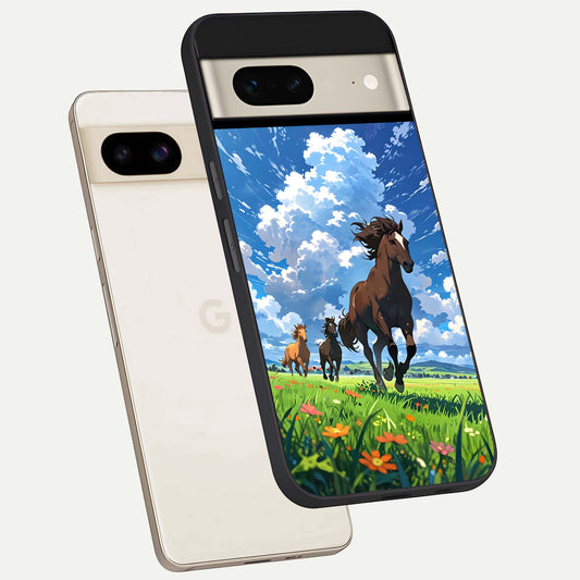  Majestic Horses Galloping phone case For Google Pixel 7 showing premium glass back cover with detailed artwork