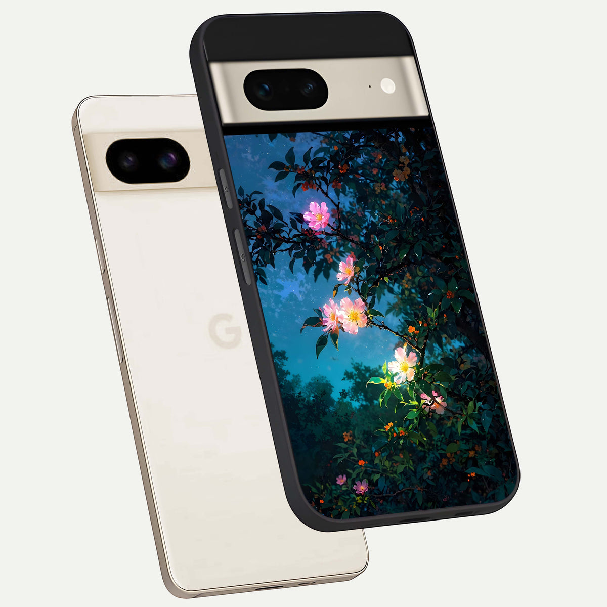  Midnight Bloom Glow phone case For Google Pixel 7 showing premium glass back cover with detailed artwork