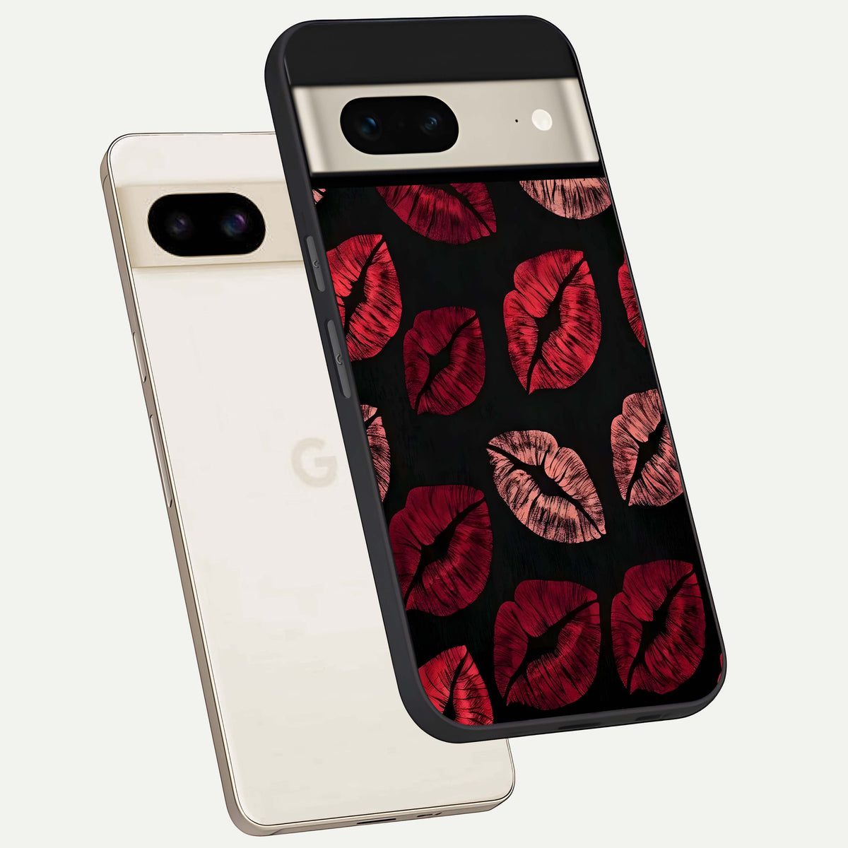  Midnight Kiss Love phone case For Google Pixel 7 showing premium glass back cover with detailed artwork
