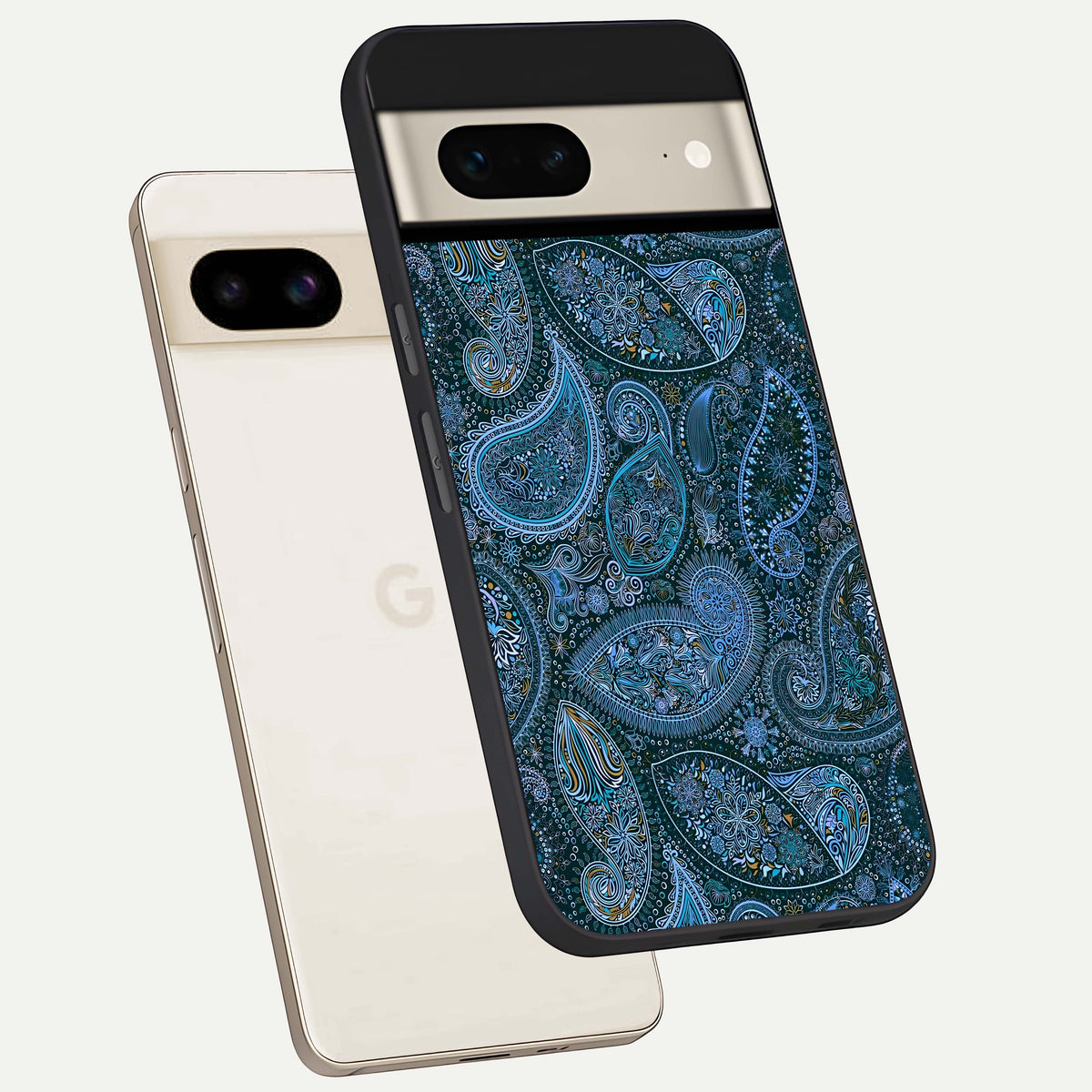 Midnight Paisley Glow phone case For Google Pixel 7 showing premium glass back cover with detailed artwork