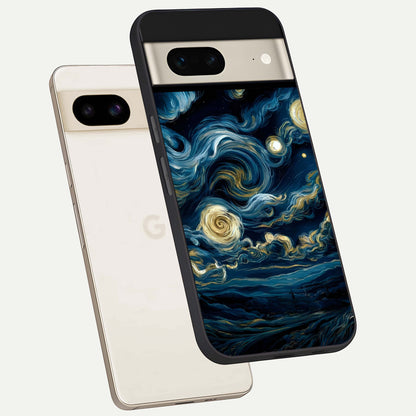  Midnight Sky Whirl phone case For Google Pixel 7 showing premium glass back cover with detailed artwork
