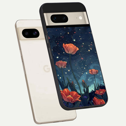  Midnight Tulip Glow phone case For Google Pixel 7 showing premium glass back cover with detailed artwork