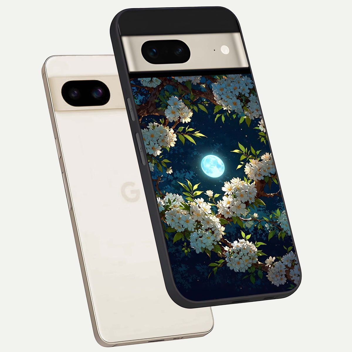  Moonlit Blossom Dream phone case For Google Pixel 7 showing premium glass back cover with detailed artwork