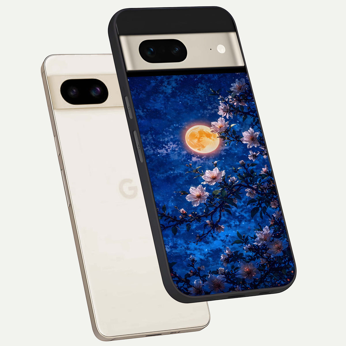  Moonlit Blossoms Night phone case For Google Pixel 7 showing premium glass back cover with detailed artwork