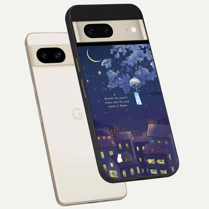  Moonlit Cat Silence phone case For Google Pixel 7 showing premium glass back cover with detailed artwork