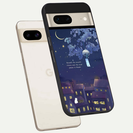  Moonlit Cat Silence phone case For Google Pixel 7 showing premium glass back cover with detailed artwork