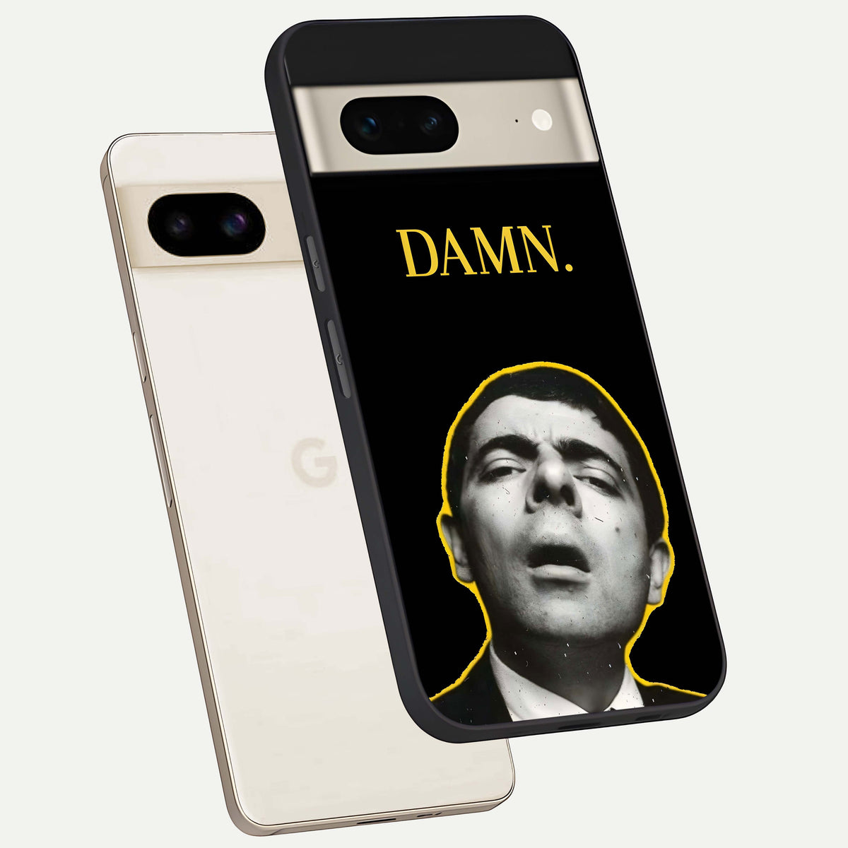  Mr Bean Damn phone case For Google Pixel 7 showing premium glass back cover with detailed artwork