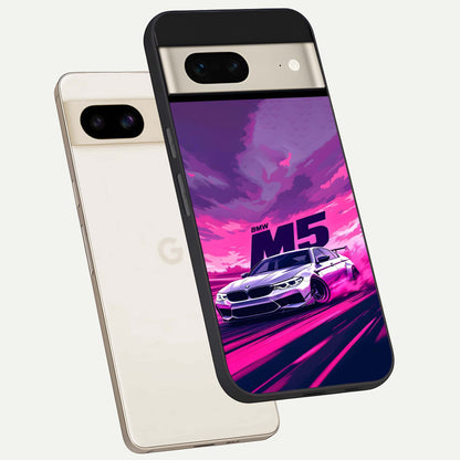  MS Neon Car phone case For Google Pixel 7 showing premium glass back cover with detailed artwork
