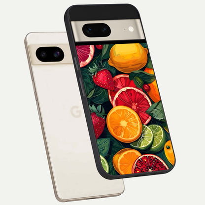  Multiple Fruits phone case For Google Pixel 7 showing premium glass back cover with detailed artwork