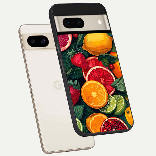  Multiple Fruits phone case For Google Pixel 7 showing premium glass back cover with detailed artwork