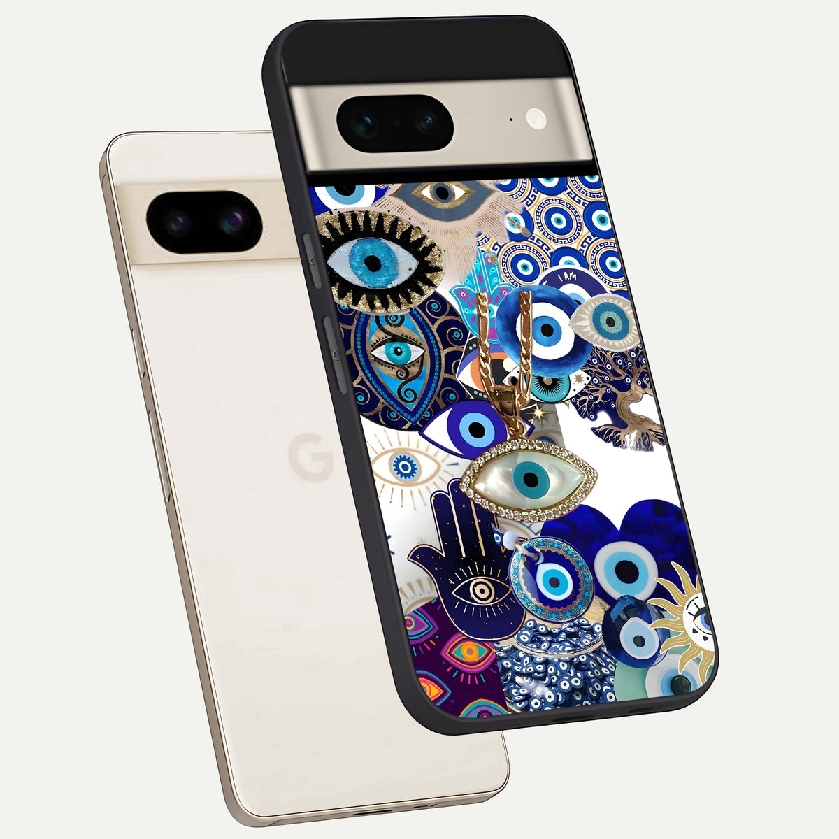  Mystic Charm Eye phone case For Google Pixel 7 showing premium glass back cover with detailed artwork