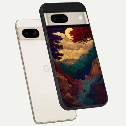  Mystic Valley Light phone case For Google Pixel 7 showing premium glass back cover with detailed artwork