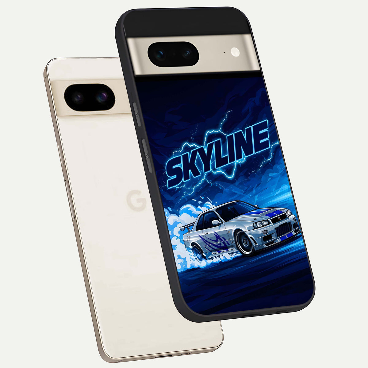  Neon Drift Beast phone case For Google Pixel 7 showing premium glass back cover with detailed artwork