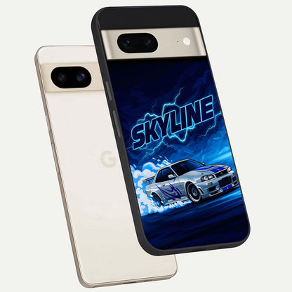  Neon Drift Beast phone case For Google Pixel 7 showing premium glass back cover with detailed artwork