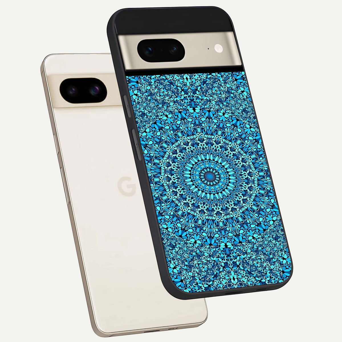  Ocean Bloom Mandala phone case For Google Pixel 7 showing premium glass back cover with detailed artwork