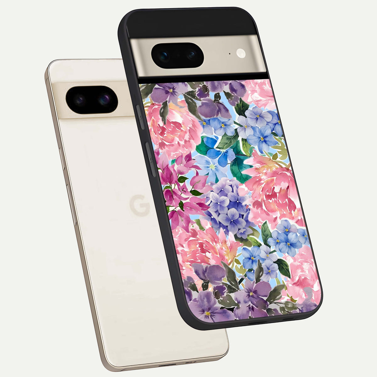  Pastel Floral Mix phone case For Google Pixel 7 showing premium glass back cover with detailed artwork