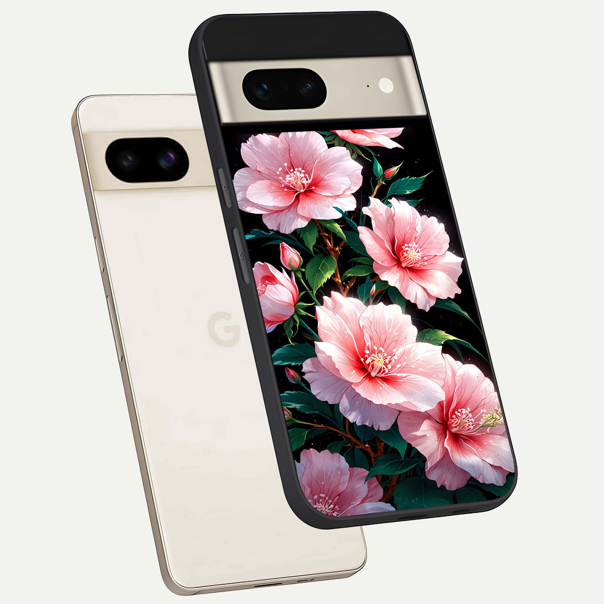  Peach Flower phone case For Google Pixel 7 showing premium glass back cover with detailed artwork