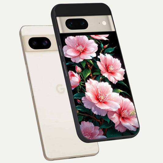  Peach Flower phone case For Google Pixel 7 showing premium glass back cover with detailed artwork