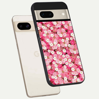  Pink Daisy Bliss phone case For Google Pixel 7 showing premium glass back cover with detailed artwork